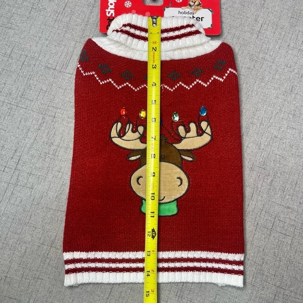 Pet Dog Christmas Sweater Reindeer with Lights Red White Medium Nwt